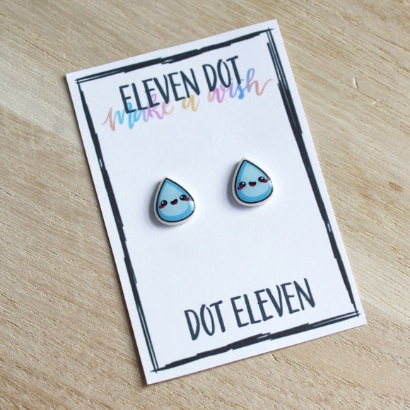 Kawaii Water Raindrop Rain Stud Post Earrings - Picture 1 of 8